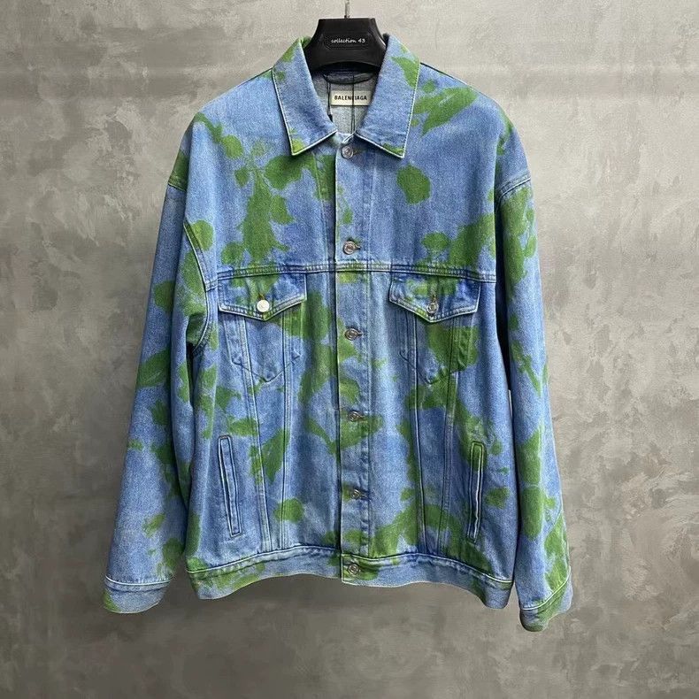 Balenciaga Blue Plant Pattern Logo Denim Jacket-2506 Size US M / EU 48-50 / 2 - 1 Thumbnail