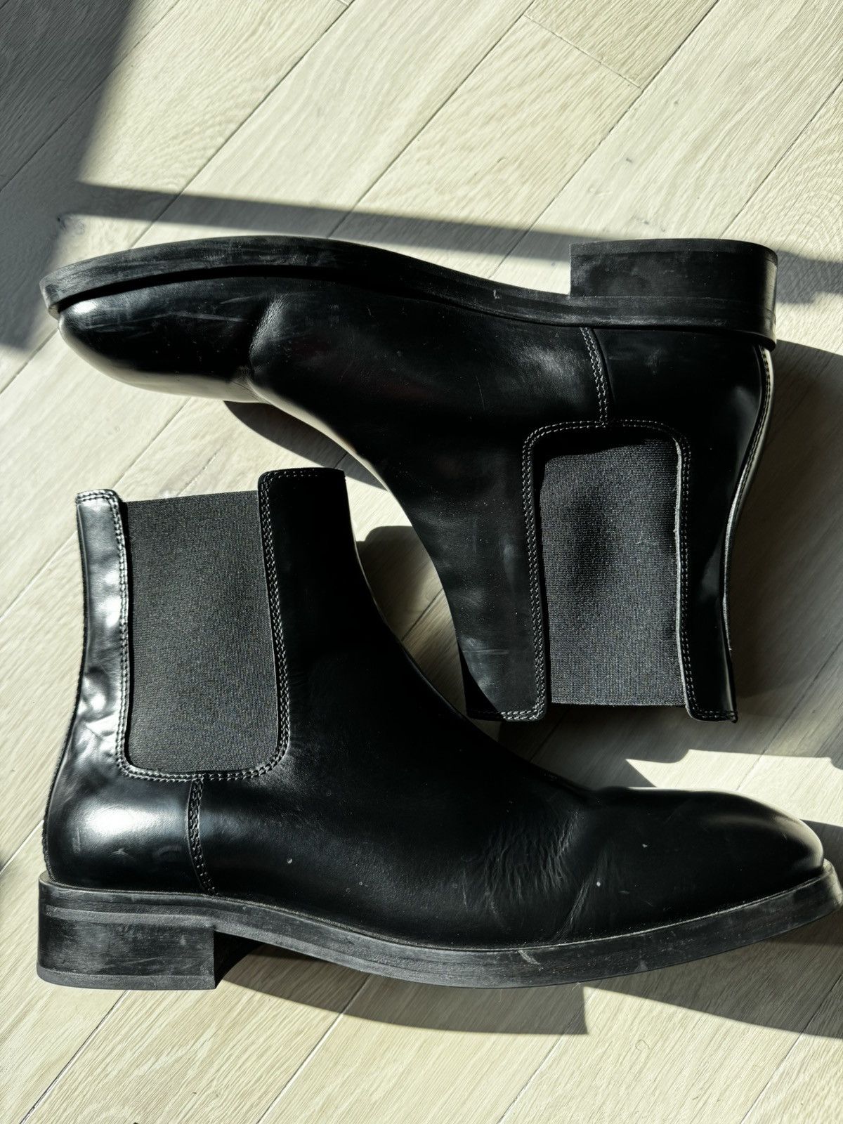 Sandro Sandro Paris Chelsea Square Toe Black Leather Boots Size US 12 / EU 45 - 6 Thumbnail