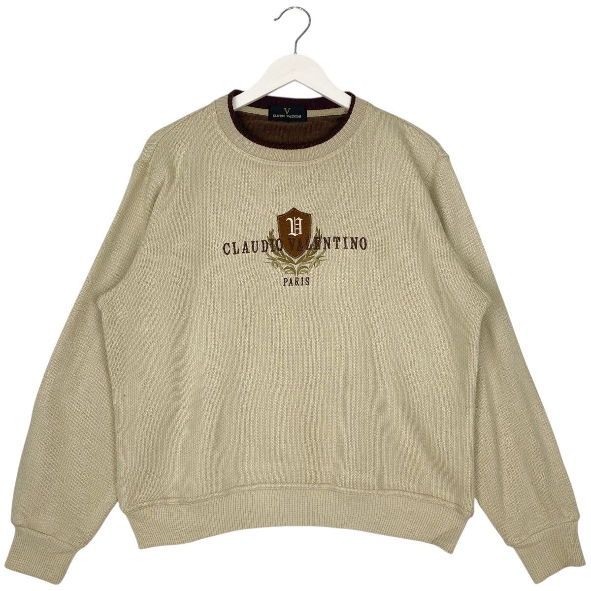 Vintage Vintage Claudio Valentino SweatshirtCrewneck Beige Big Logo Size M / US 6-8 / IT 42-44 - 1 Thumbnail