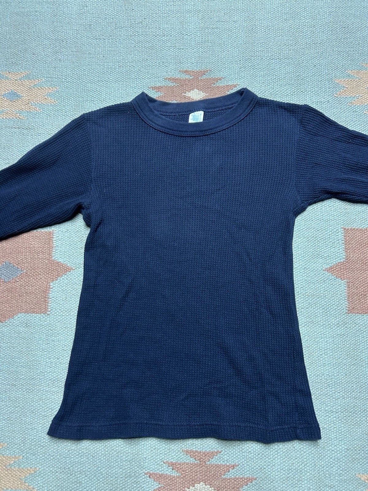 Vintage 80s thermal shirt waffle knit navy blue cotton youth kids M Size XXS / US 00 / IT 34 - 2 Thumbnail