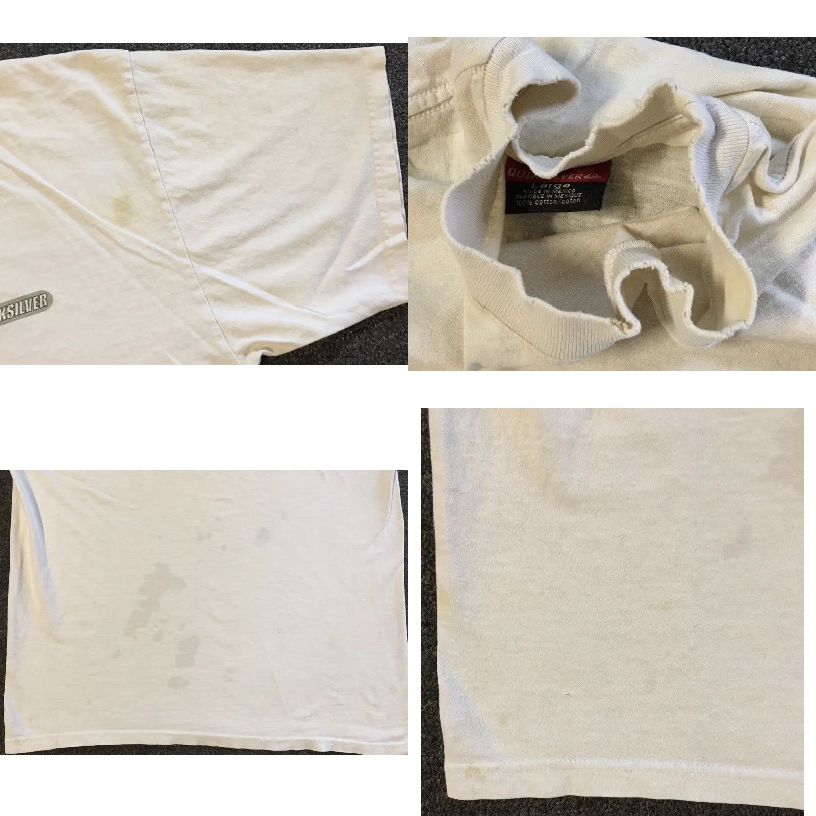 Billabong VINTAGE Quiksilver Thrashed Faded Distressed Shirt L Surf Skate Grunge Punk 90s Y2K Ocean Pacific Hawaii Destroyed Spellout White Mens T-Shirt Size US L / EU 52-54 / 3 - 9 Thumbnail