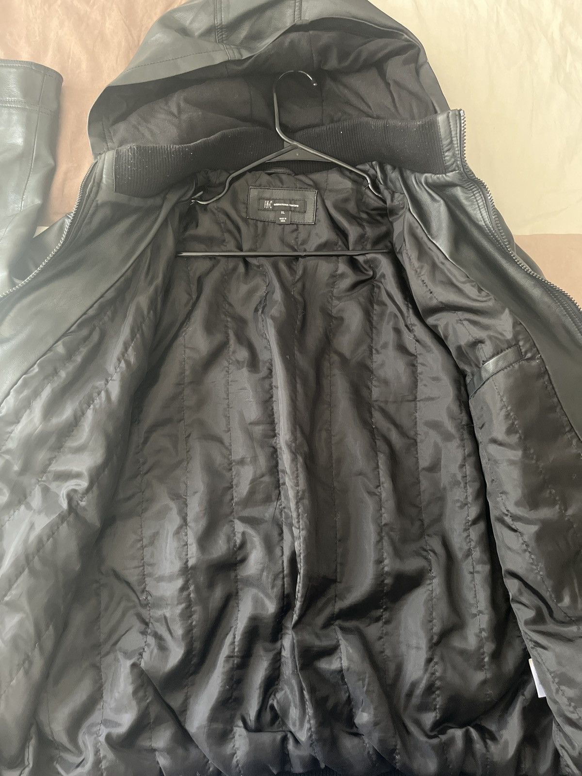 I.N.C XL leather jacket used removable leather hoodie Size US XL / EU 56 / 4 - 5 Thumbnail