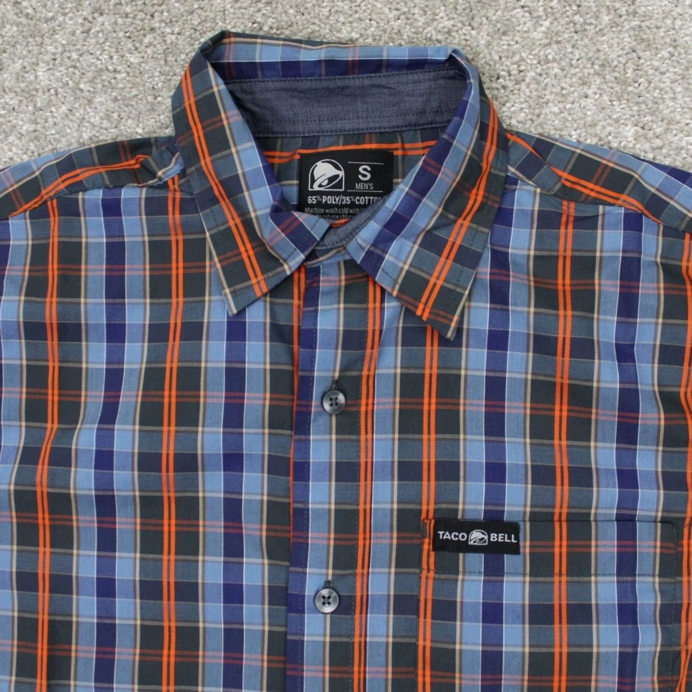 Bell Taco Bell Mens Small Blue/Orange Plaid Short Sleeve Button-Up Shirt Size US S / EU 44-46 / 1 - 5 Thumbnail