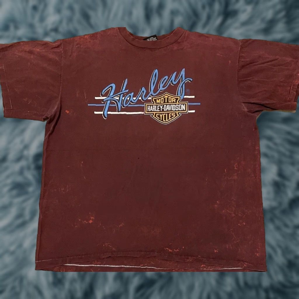 Harley Davidson VINTAGE Harley Davidson Shirt 2XL Red Graphic Tee Mens 80s 90s Biker Grunge USA California Arizona Sturgis Punk Union USA Skull Flag 70s 90s Destroyed Size US XXL / EU 58 / 5 - 1 Thumbnail