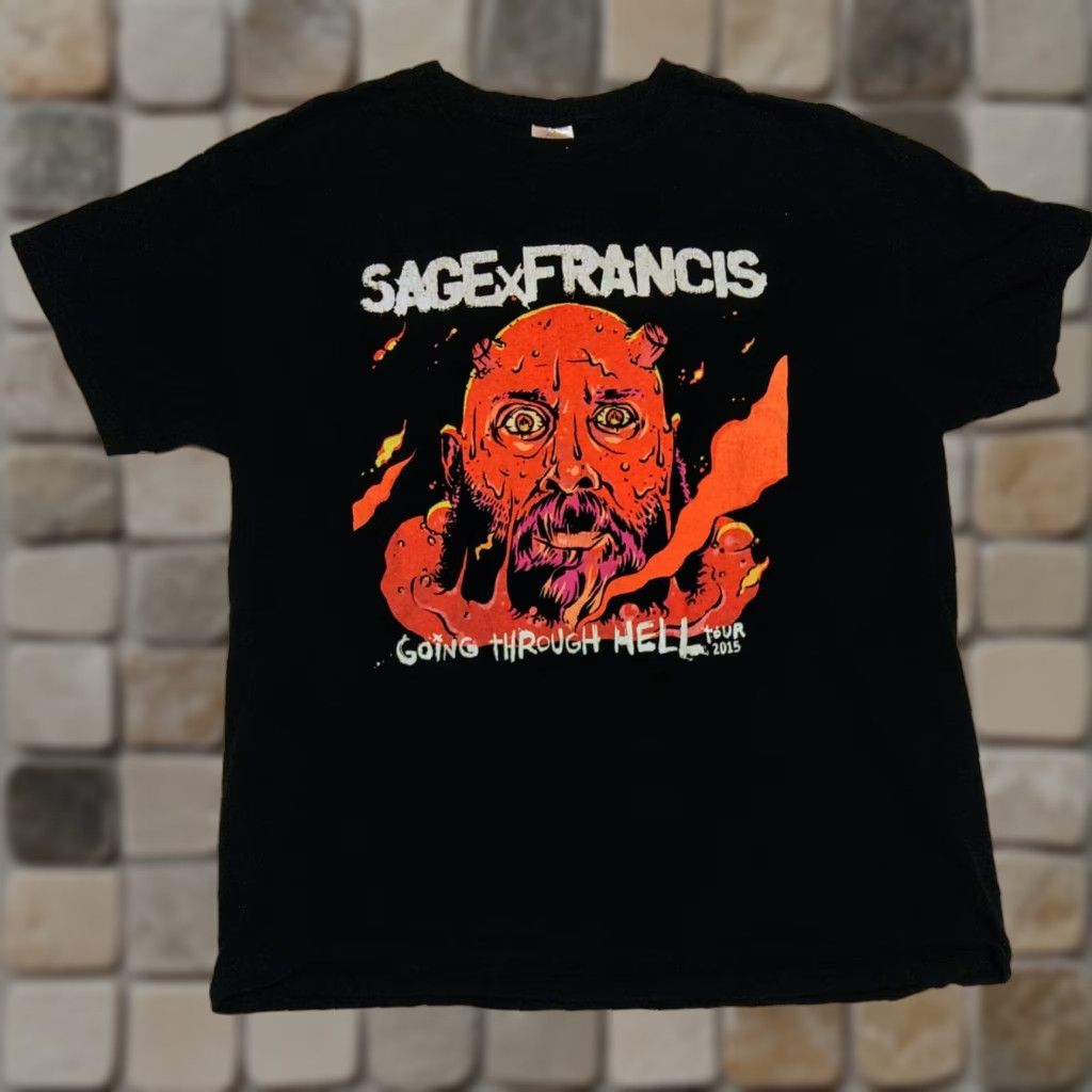 Vintage VINTAGE Sage Francis Going Thru Hell Tour T-shirt XL Black Cotton Graphic Print EUC 90s Hip Hop Decade Y2K Mens Tour Shirt Logo Double-Sided Size US XL / EU 56 / 4 - 1 Thumbnail