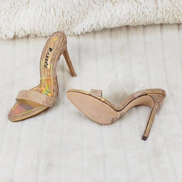 Other Lee Gold Rhinestone Slip On Double Strap High Heel Clog Mule Size US 9 / IT 39 - 7 Thumbnail