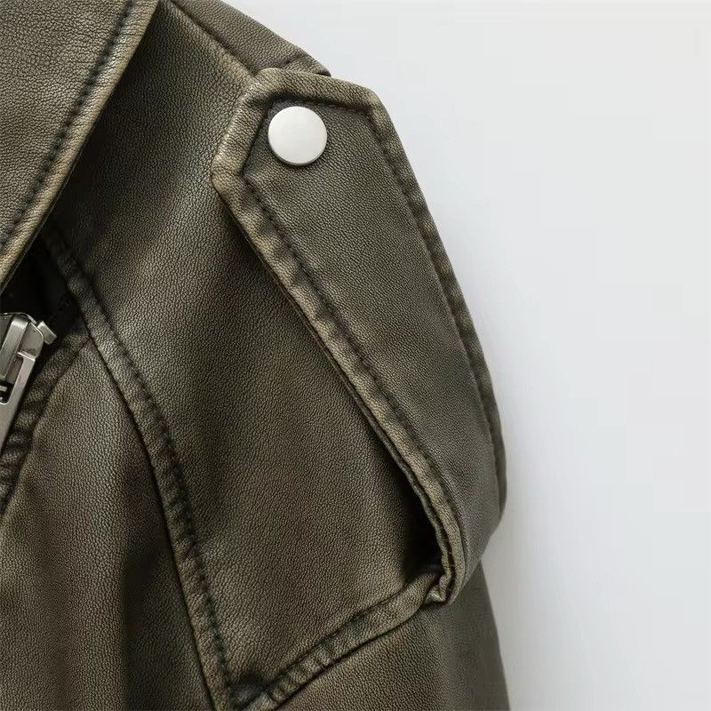 Jean Retro Carbon Oversized Loose Pu Faux Leather Short Jacket Size XL / US 12-14 / IT 48-50 - 5 Thumbnail