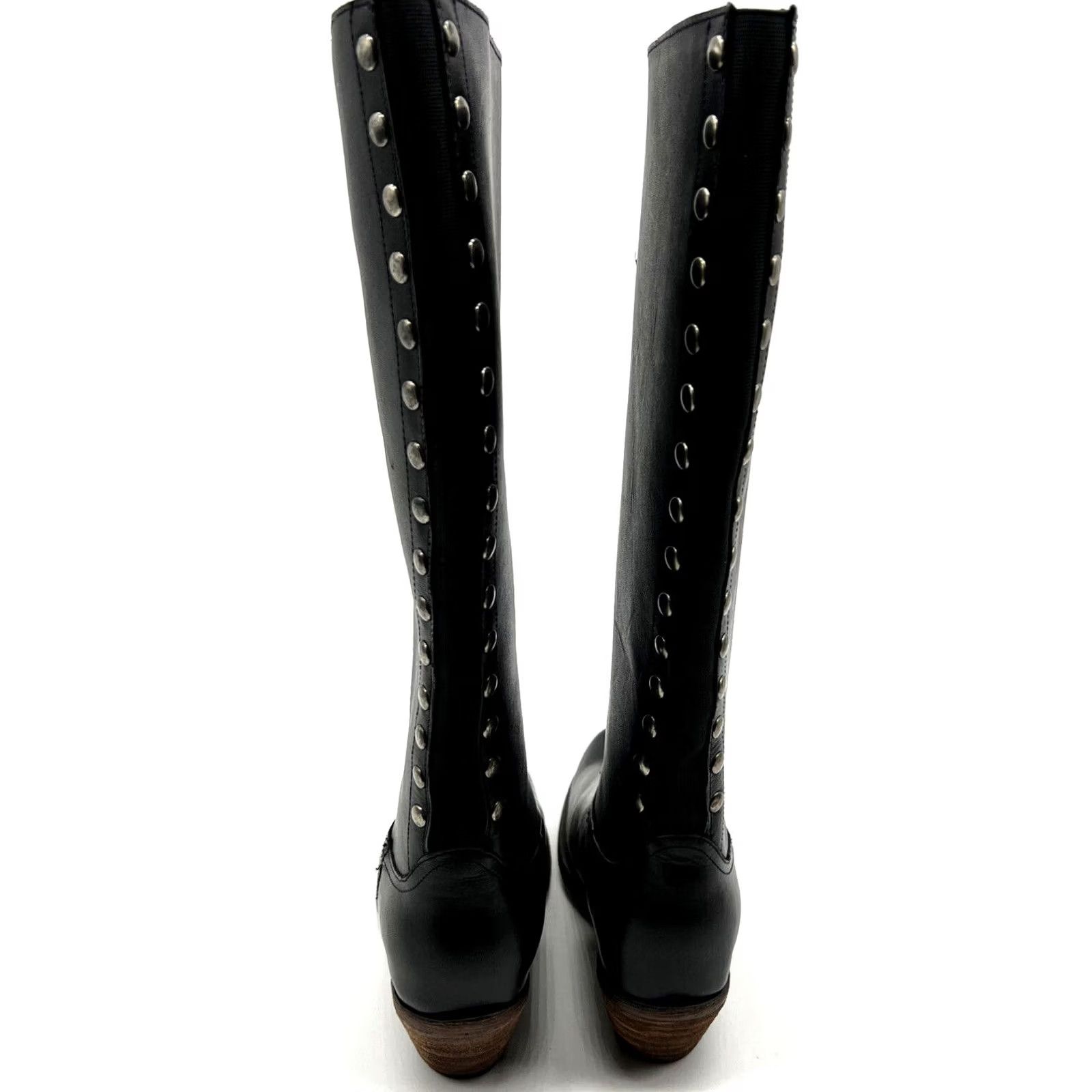 Vintage Reba By Justin Leslie Knee High Western Boots 16 Inches Tall Boots Black Leather B Womens Size 8 Size US 8 / IT 38 - 7 Thumbnail