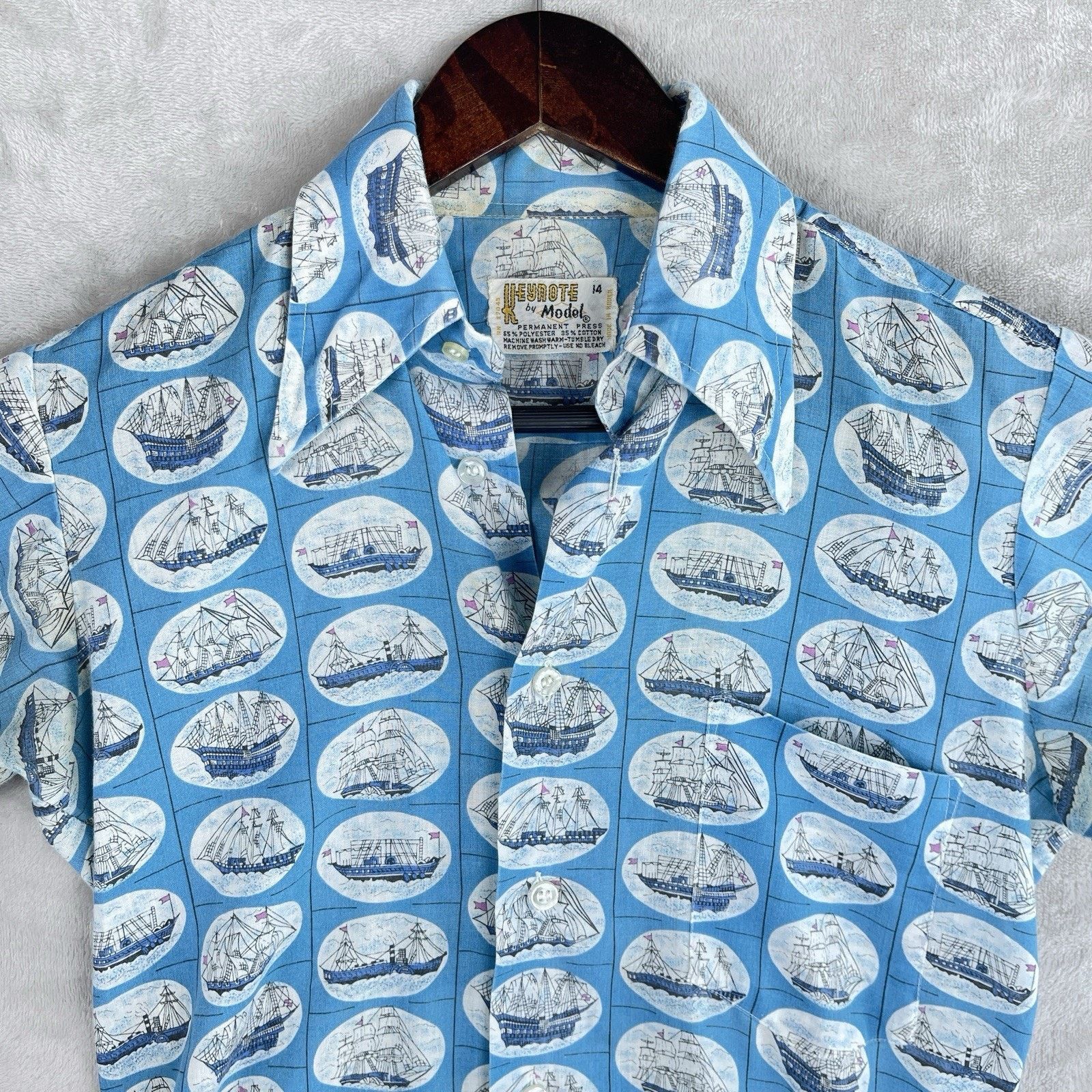 Other Vintage 70s Keynote By Model Shirt Ship AOP Dagger Collar Size US S / EU 44-46 / 1 - 1 Thumbnail