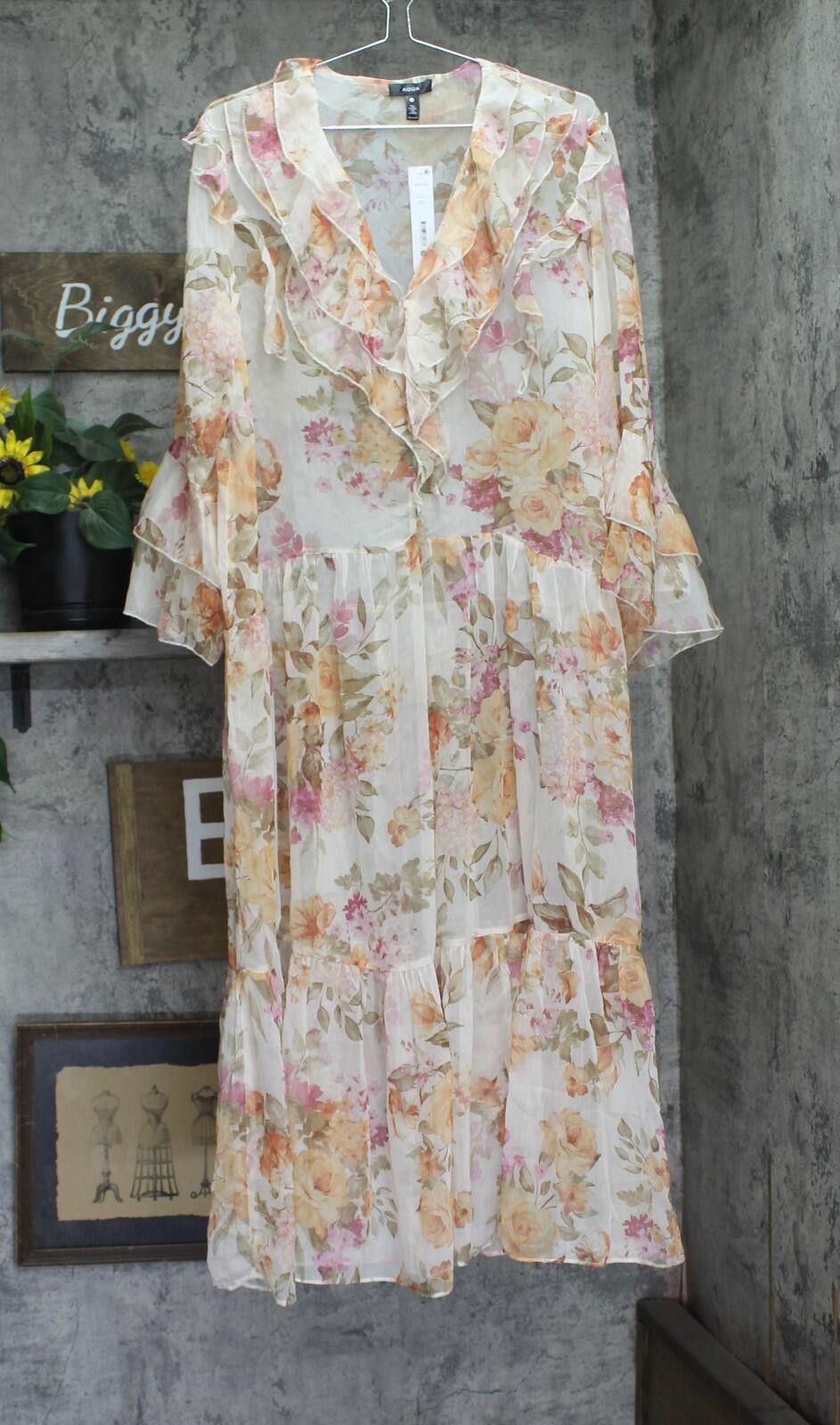 Aquascutum Aqua Floral Ruffle Maxi Dress Idm12134 Yellow / White L Size L / US 10 / IT 46 - 1 Thumbnail