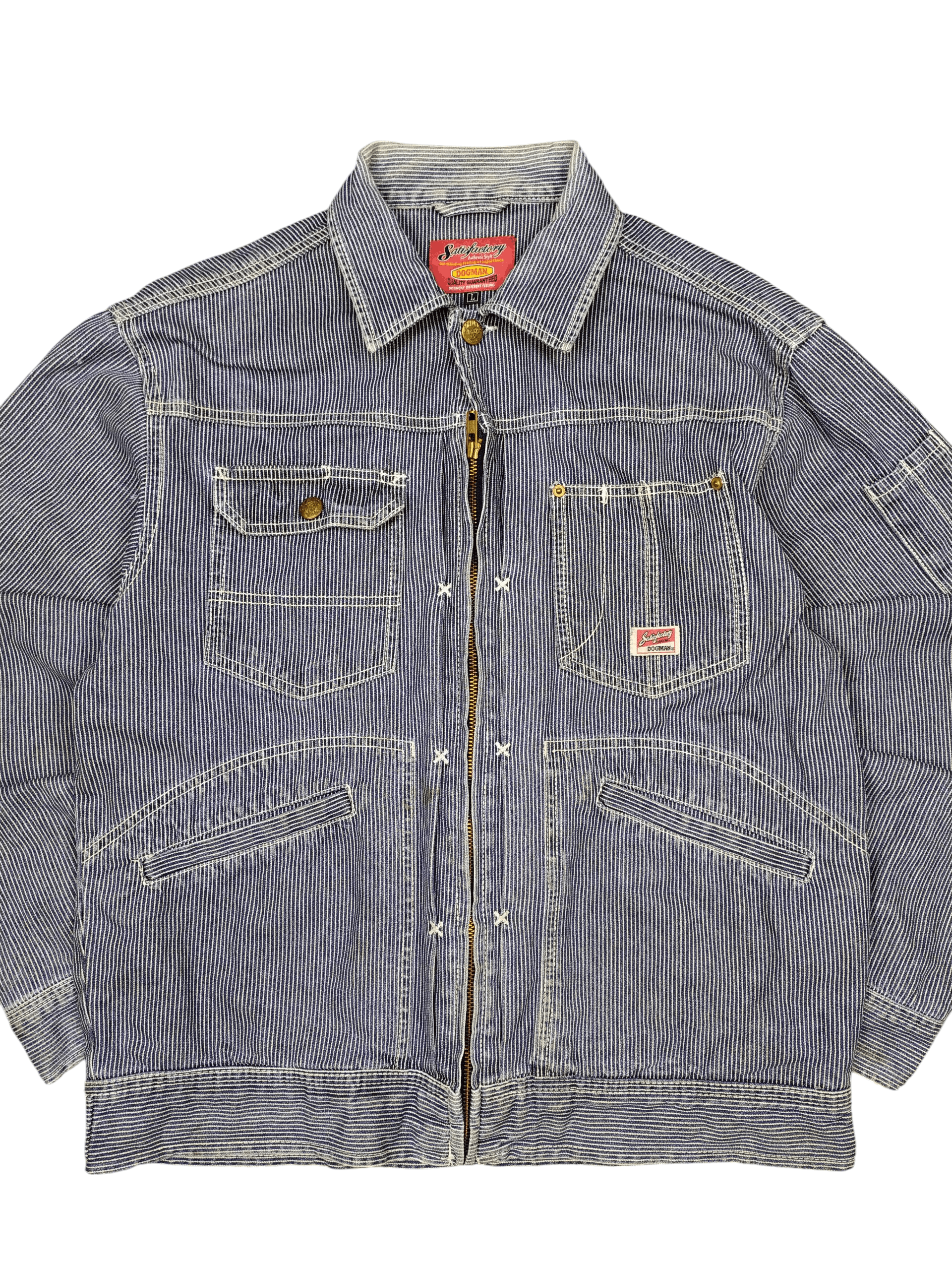 Japanese Brand Vintage Dogman Hickory Stripe Denim Workers Jacket Size US L / EU 52-54 / 3 - 4 Thumbnail