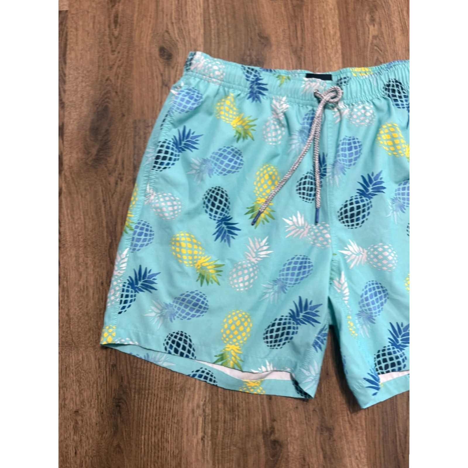 Vintage Rainforest Shorts Mens Medium Swim Trunks Blue Green Yellow Tie Waist Pineapples Jeans? Size US 31 - 3 Thumbnail