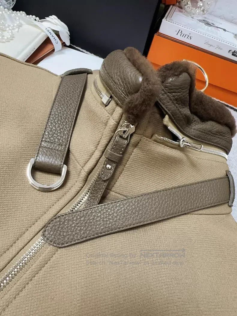 Hermes Hermes Sheepskin Collar Patch Deer Leather Brown Jacket Co Size XS / US 0-2 / IT 36-38 - 7 Thumbnail