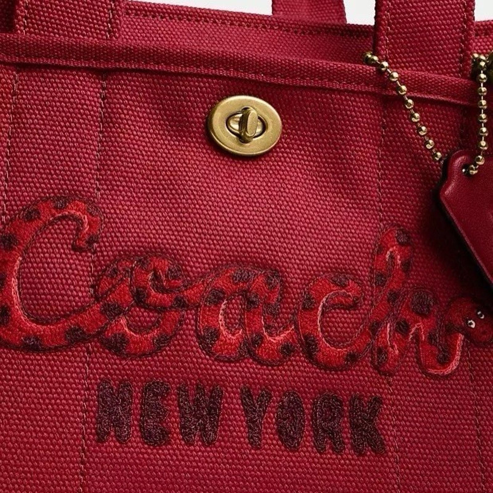 Coach NWT Coach New Year Cargo Tote, Bag Snake Logo Brass/Ruby Size ONE SIZE - 11 Thumbnail