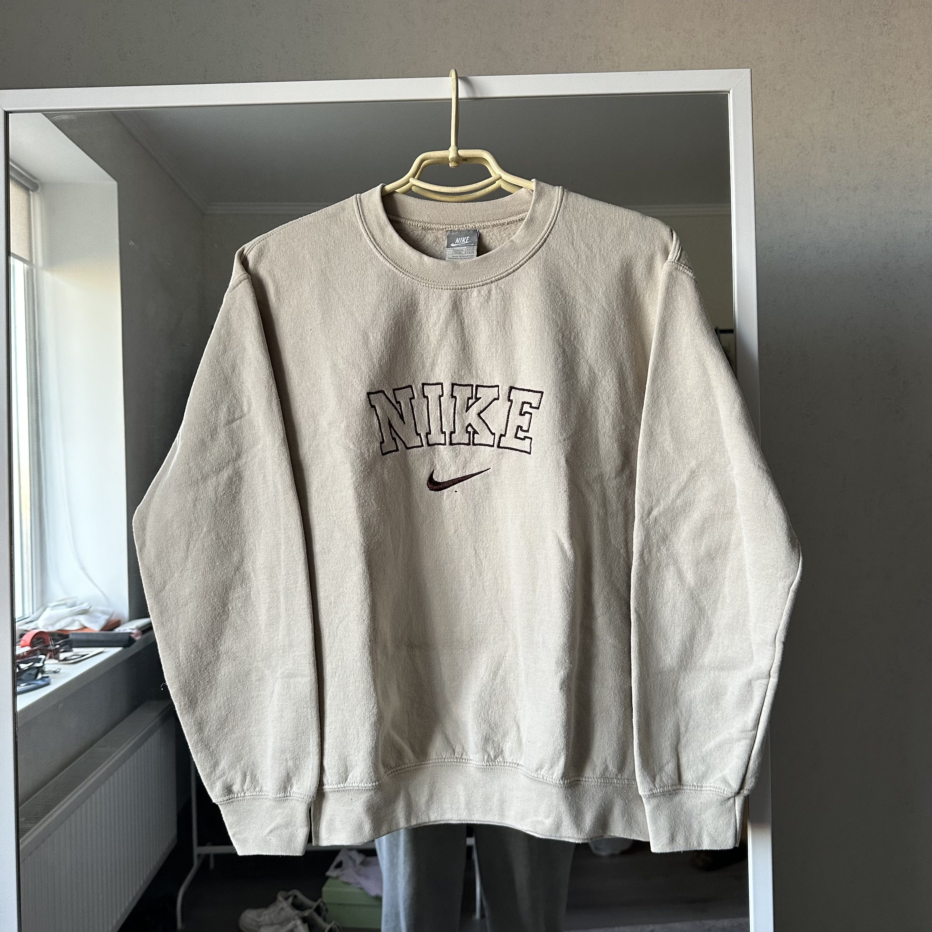 Pre-owned Nike X Vintage Nike Y2k Vintage Big Logo Beige Crewneck Sweatshirt In Beige/brown