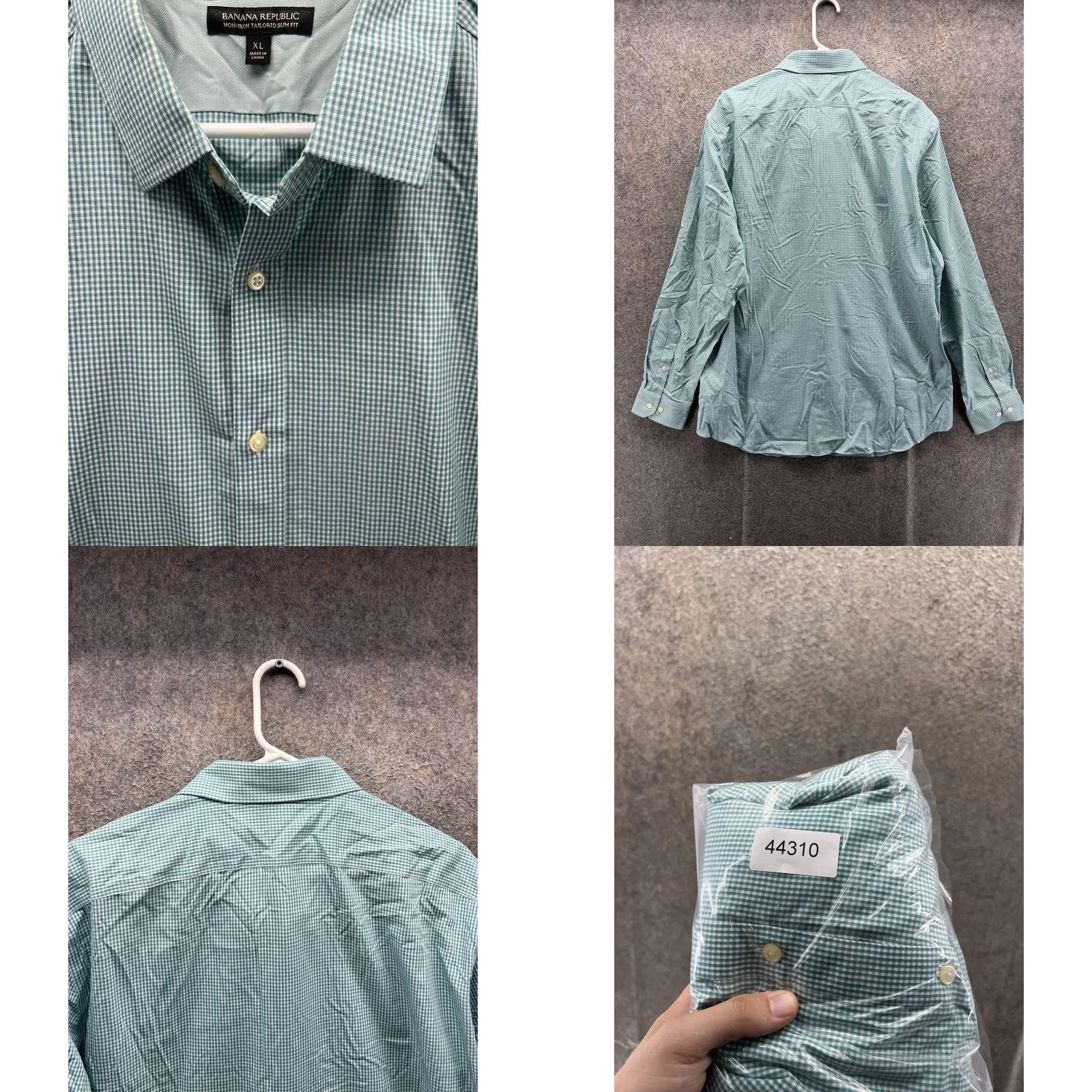 Banana Republic Banana Republic Dress Shirt Mens XL Green Gingham Non Iron Slim Fit Long Sleeve Size 46R - 8 Thumbnail