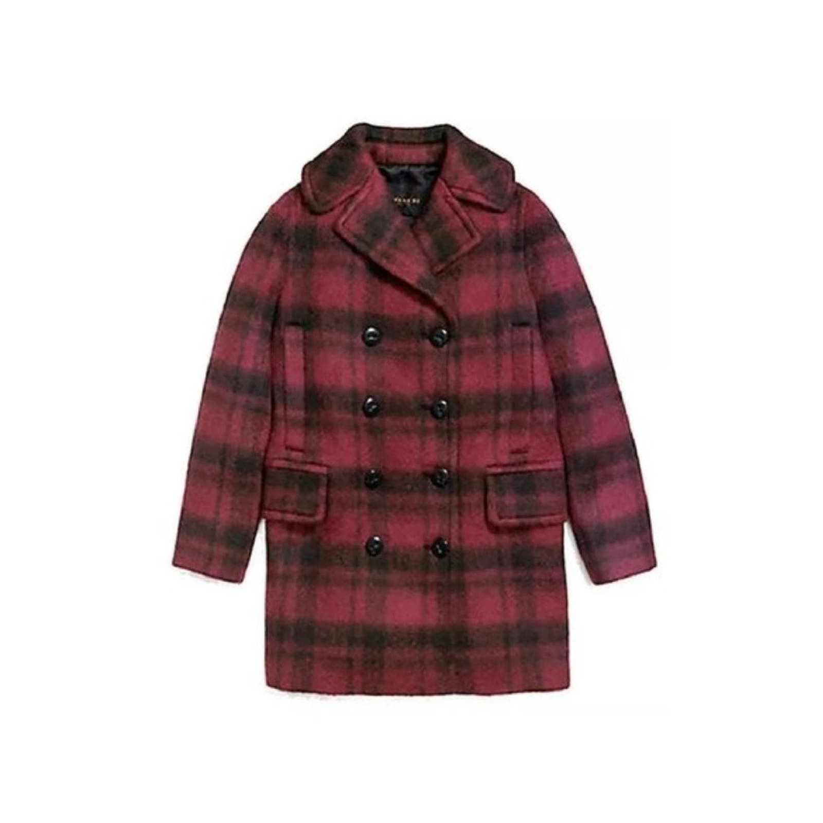 image of New Coach Plaid Peacoat Dark Cranberry in Red, Women's (Size Small)