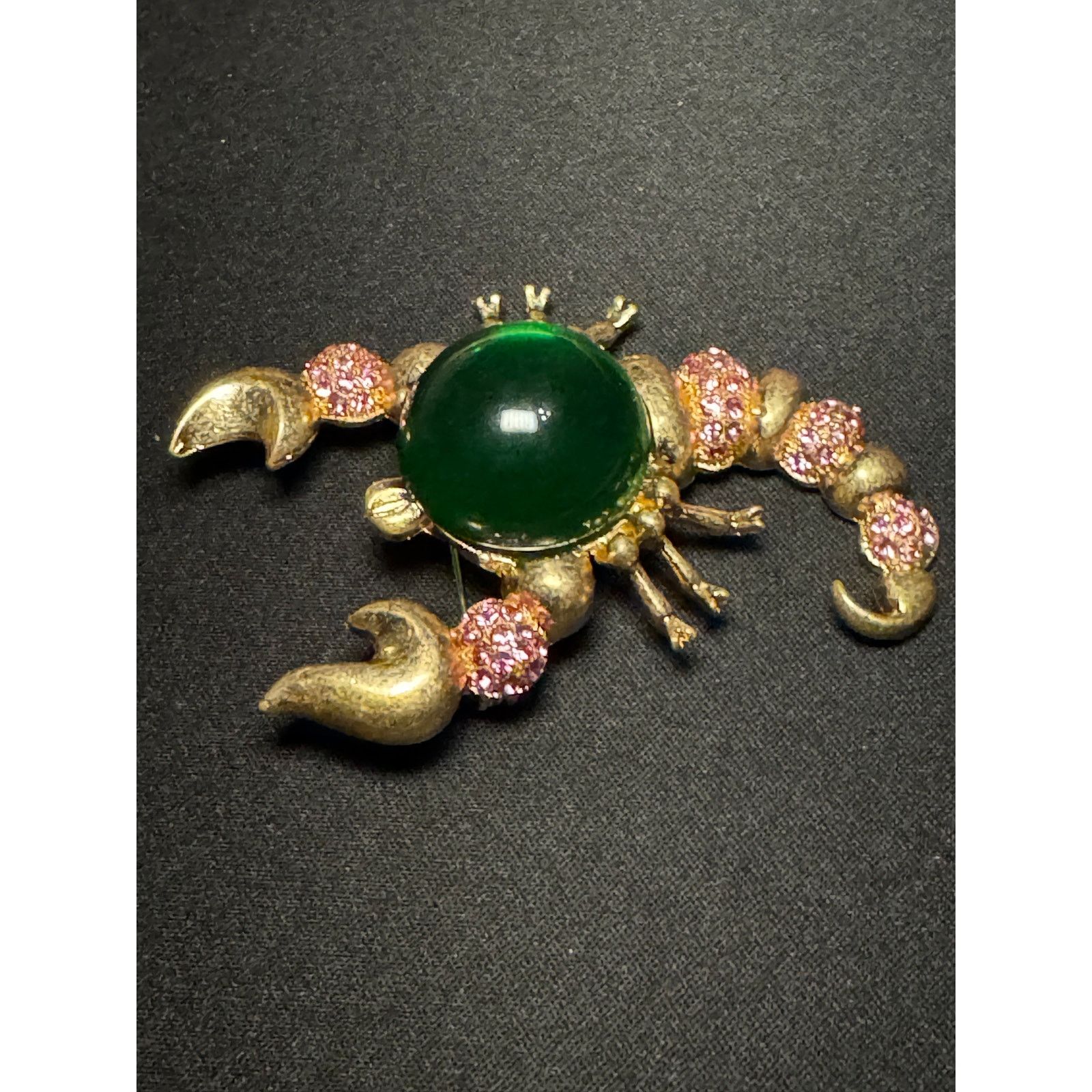 Other Large Green Cabochon Gold Tone Brooch Pink Rhinestones Size ONE SIZE - 1 Thumbnail