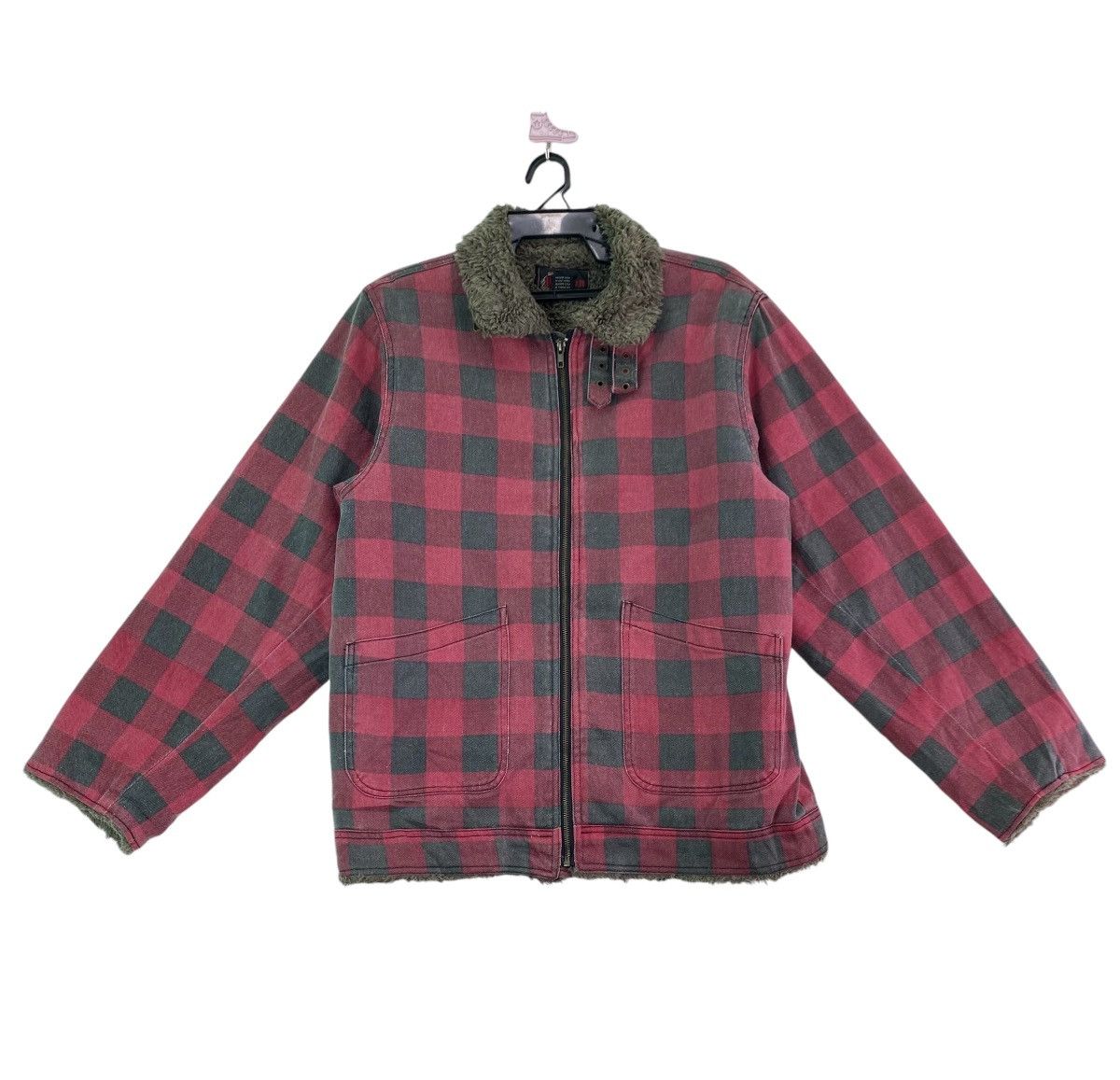 Vintage Vtg 90s Melton checkered design shearling lined work jacket Size US L / EU 52-54 / 3 - 1 Thumbnail