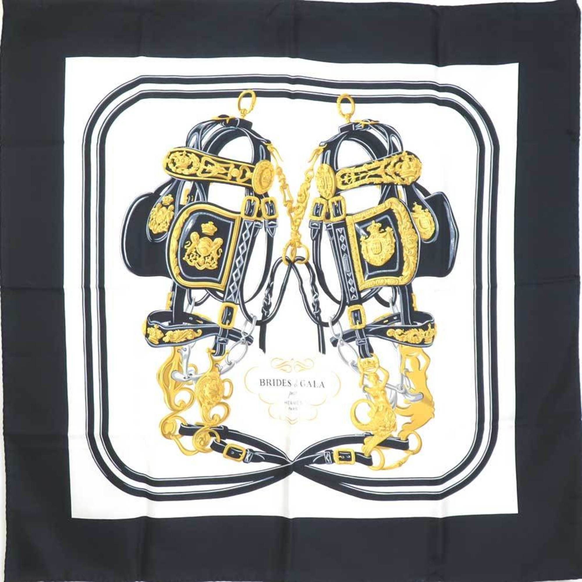 image of Hermes Scarf Muffler Kare90 Brides De Gala Silk Navy Ladies in Black, Women's