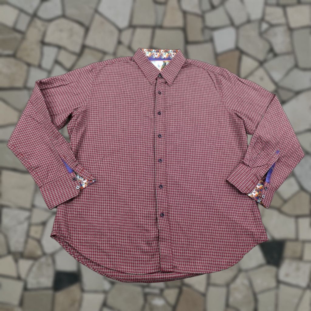 Robert Graham Robert Graham Shirt Mens 2XL Red Gray Check Button-Up Long Sleeve Classic Fit Contrast Cuffs Size US XXL / EU 58 / 5 - 1 Thumbnail