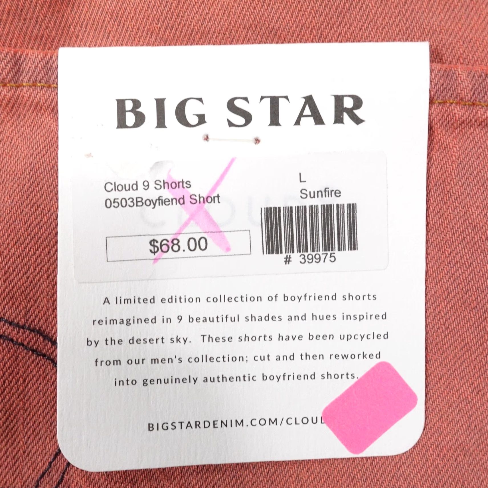 Denime BIG STAR Boyfriend Shorts Womens L Orange Denim Fringe 5-Pocket Zip Fly 35in Waist Summer Casual Womens Size 36" / US 14 / IT 50 - 6 Thumbnail