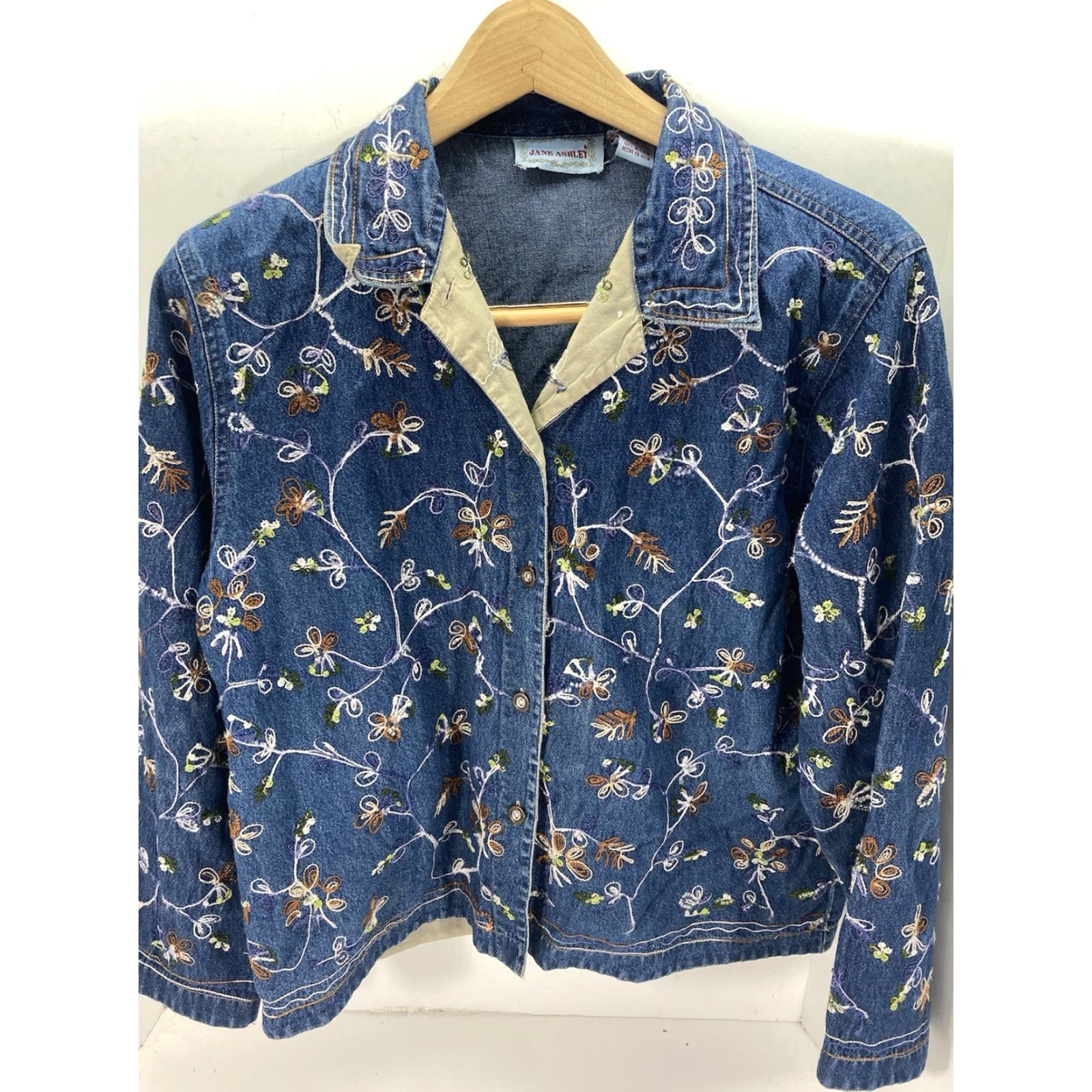 Denime VINTAGE Jane Ashley Denim Shirt Jacket Women Medium Blue Embroidered Long Sleeve Shirt Mens Womens Boys Girls Size M / US 6-8 / IT 42-44 - 2 Thumbnail