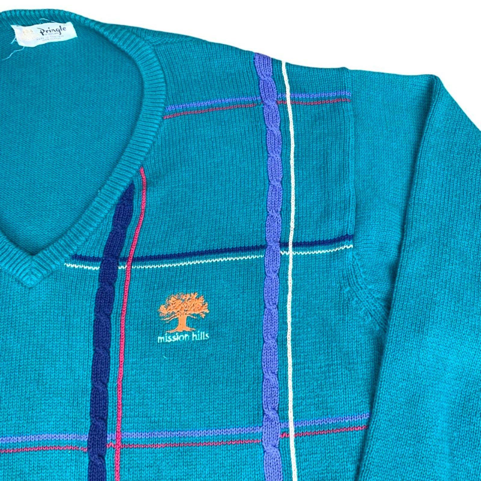 Pringle Of Scotland × Vintage Vintage 80s Scottish Cable Knit Golfing Sweater Size US XL / EU 56 / 4 - 3 Thumbnail