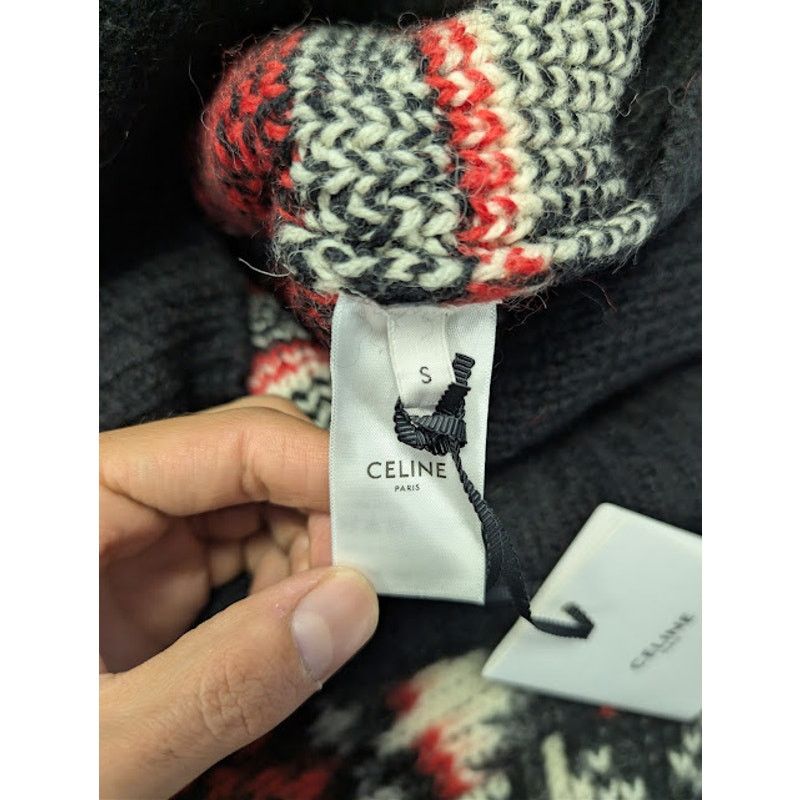 Celine o1rshd1 Boxy Crew Neck Sweater in Snowflake Jacquard Wool Size US S / EU 44-46 / 1 - 17 Thumbnail