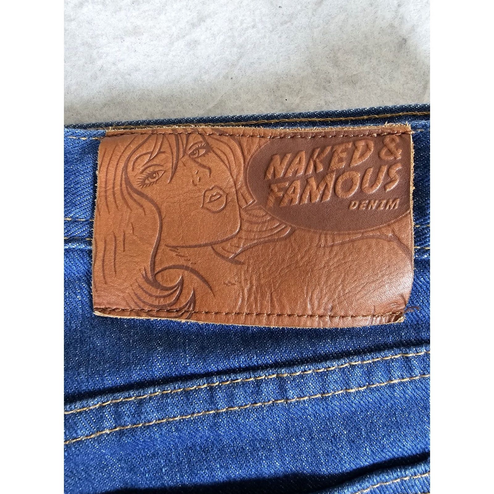 Denime Naked & Famous Weird Guy Selvedge Raw Denim Jeans Mens 34 Island Blue Stretch 34x30 Size US 34 / EU 50 - 3 Thumbnail