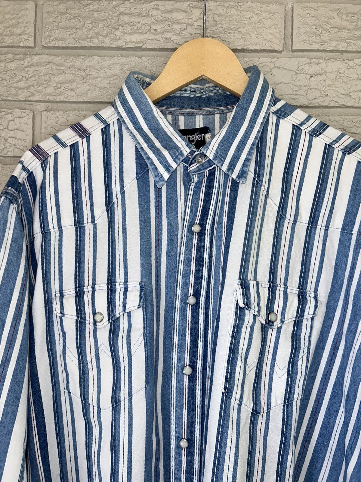 Wrangler Vintage 80s Wrangler Western X Long Tails Pearl Snap Size US XL / EU 56 / 4 - 4 Thumbnail