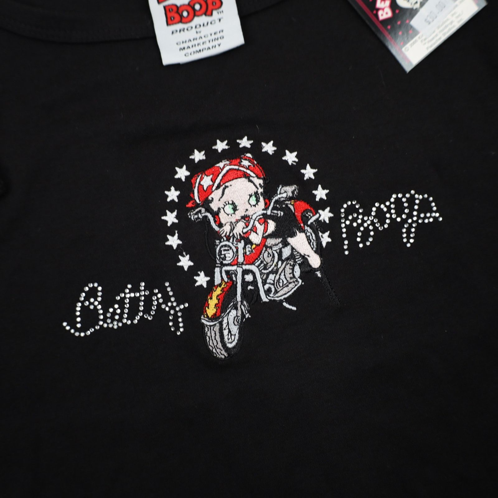 Vintage Vintage Y2k NWT Betty Boop Motorcycle Rhinestone T Shirt Size XS / US 0-2 / IT 36-38 - 5 Thumbnail