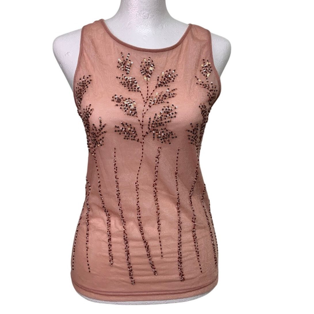 Krizia Krizia Womens Size 10 Pink Sheer Sequin Beaded Tank Top Size L / US 10 / IT 46 - 2 Thumbnail