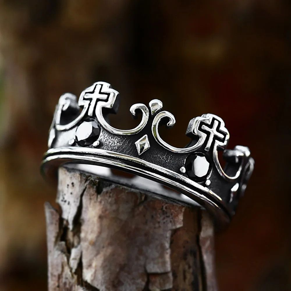 Jewelry Cross Crown Double Ring Jewelry Streetwear Fashion Gift Size ONE SIZE - 4 Thumbnail