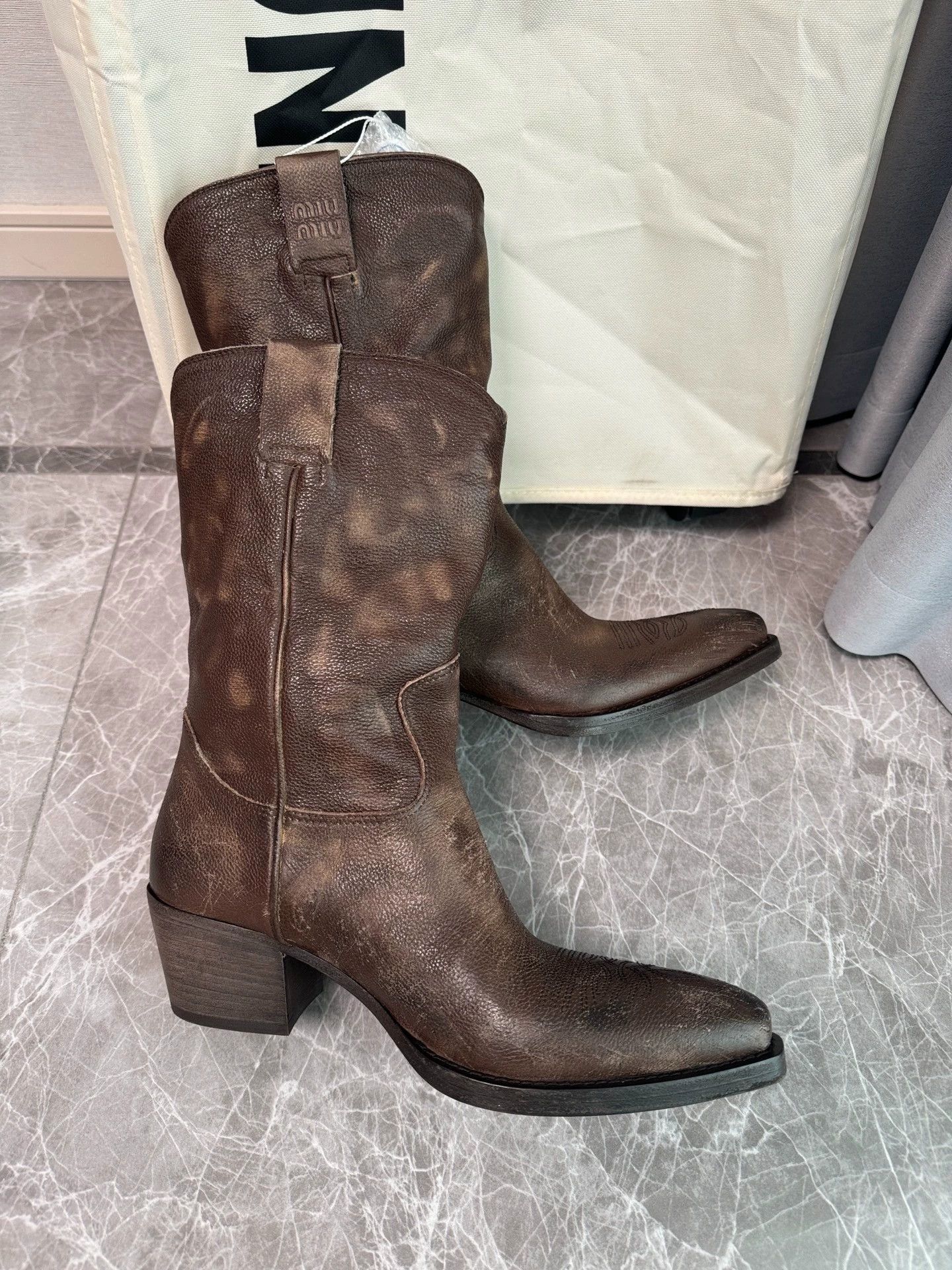 Miu Miu MIU MIU Women's Cocoa Brown Cowboy Boot 37.5 Size US 7 / IT 37 - 5 Thumbnail