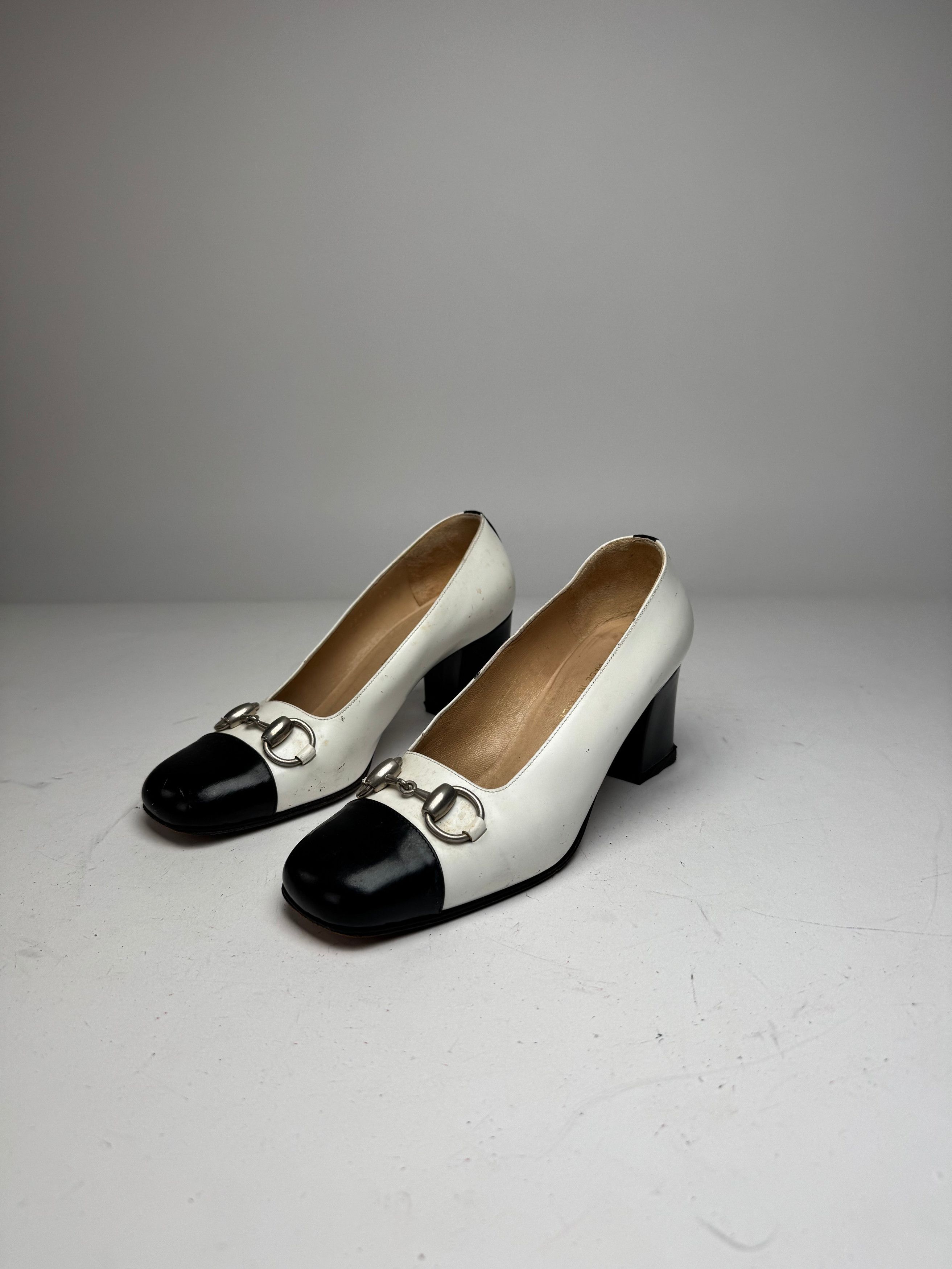 Gucci Vintage Horsebit Pumps Black White EU36,5 Size US 5.5 / IT 35.5 - 1 Thumbnail