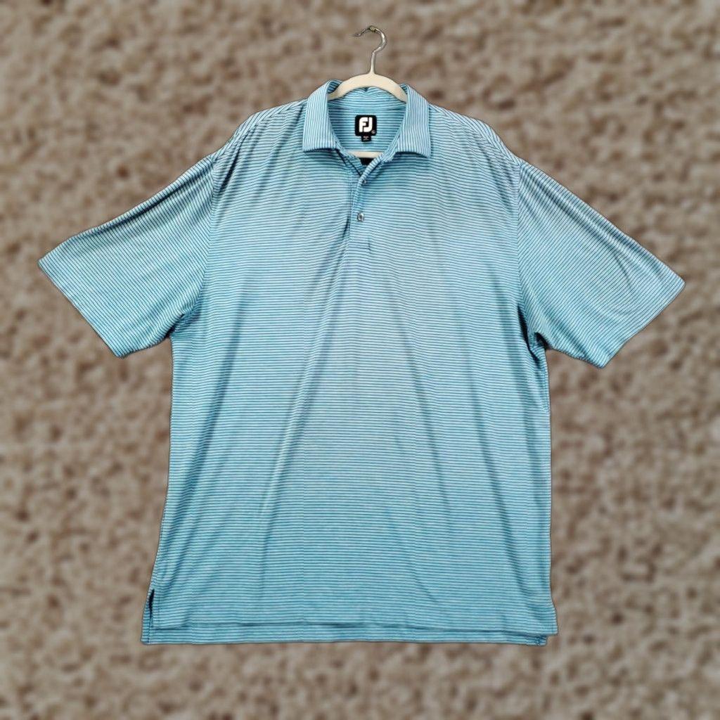 Footjoy FootJoy Polo Shirt Mens XL Blue Black Pinstripe Tech Stretch Performance FJ Size US XL / EU 56 / 4 - 1 Thumbnail