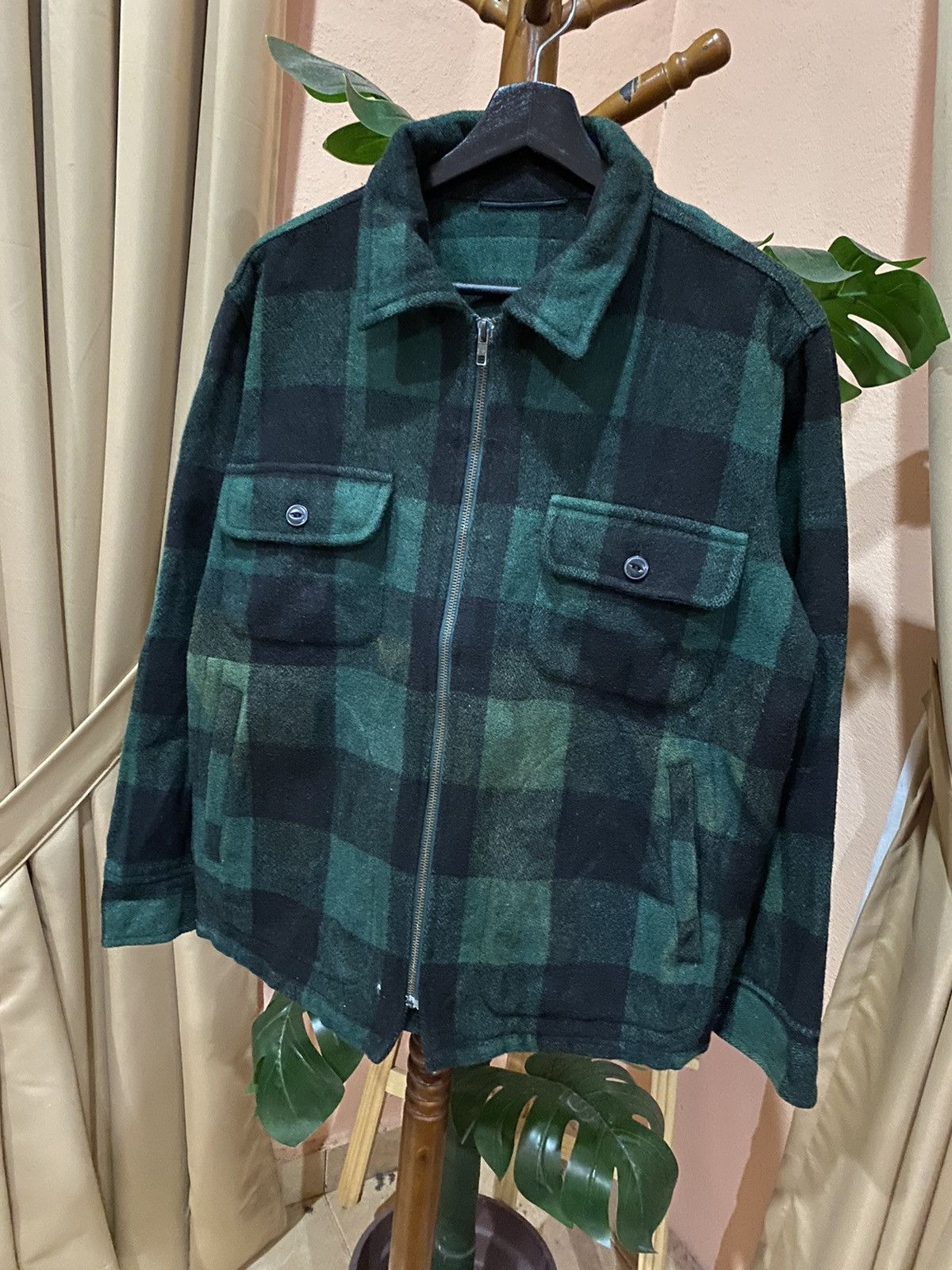 Vintage Vintage Green and Black Buffalo Plaid Wool Blend Zip-Up Size US M / EU 48-50 / 2 - 2 Thumbnail