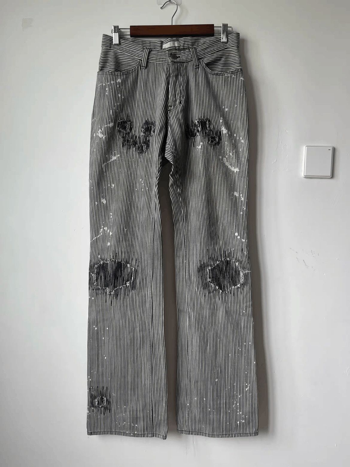 Number (N)ine Sz 2 Number Nine 01AW Distressed Stripe Denim-2508