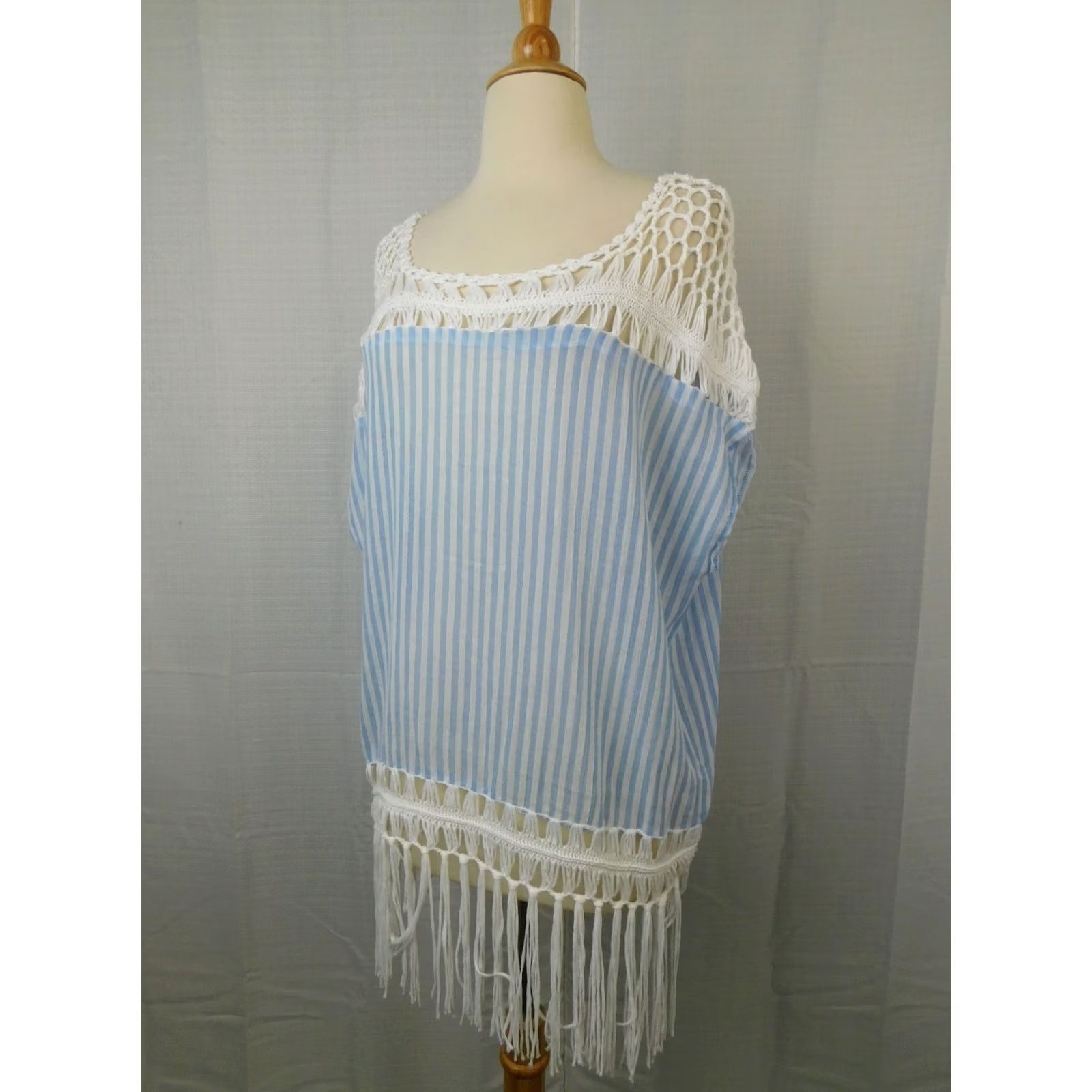 Steve Madden Steve Madden Crochet Cotton Beach Tunic Swim Cover-up Chambray Stripe One Size Blue Women Cover Up Shirt Womens Beach Cover-Up Size ONE SIZE - 3 Thumbnail