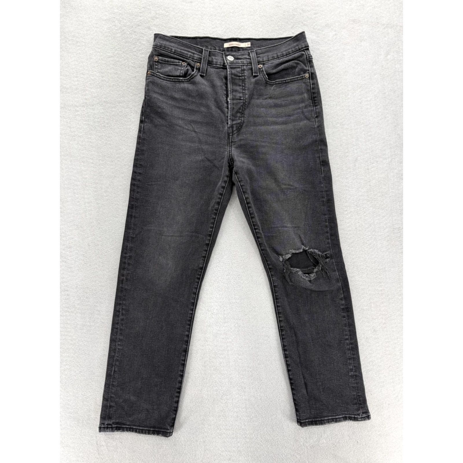 Levi's Levi's Wedgie Straight Jeans Womens 30 Gray Charcoal Wash High Rise Distressed Jeans Size 30" / US 8 / IT 44 - 2 Thumbnail