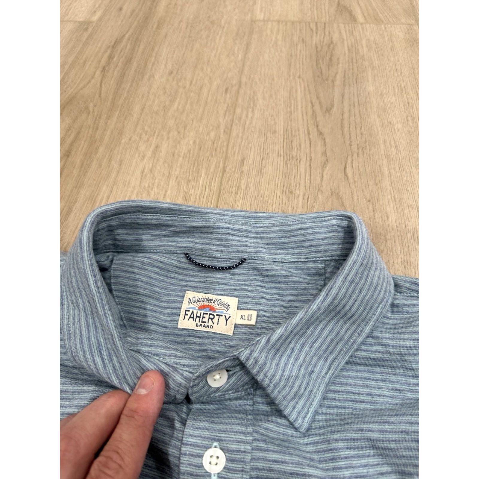 Faherty Faherty Polo Shirt Movement Collection Striped Knit Blue XL Men’s Shirt Size US XL / EU 56 / 4 - 4 Thumbnail