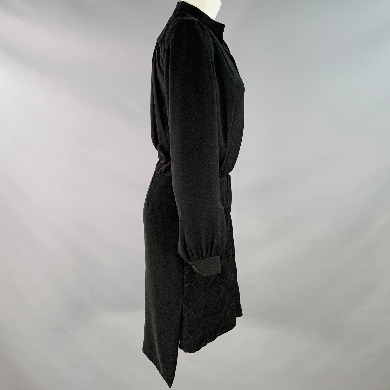 Kenzo 4 Black Polyester Long Sleeve Knee Length V-Neck Shirt Dress Size XS / US 0-2 / IT 36-38 - 3 Thumbnail