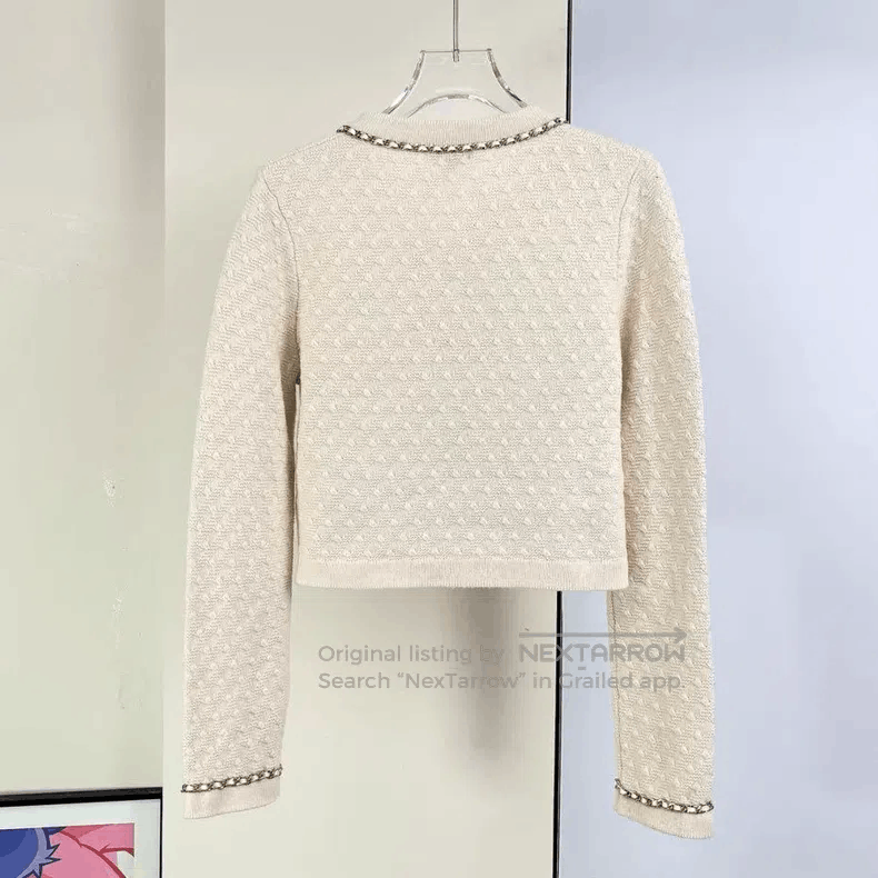 Chanel Chanel 23B white leather chain cashmere cardigan jacket Size XXS / US 00 / IT 34 - 4 Thumbnail