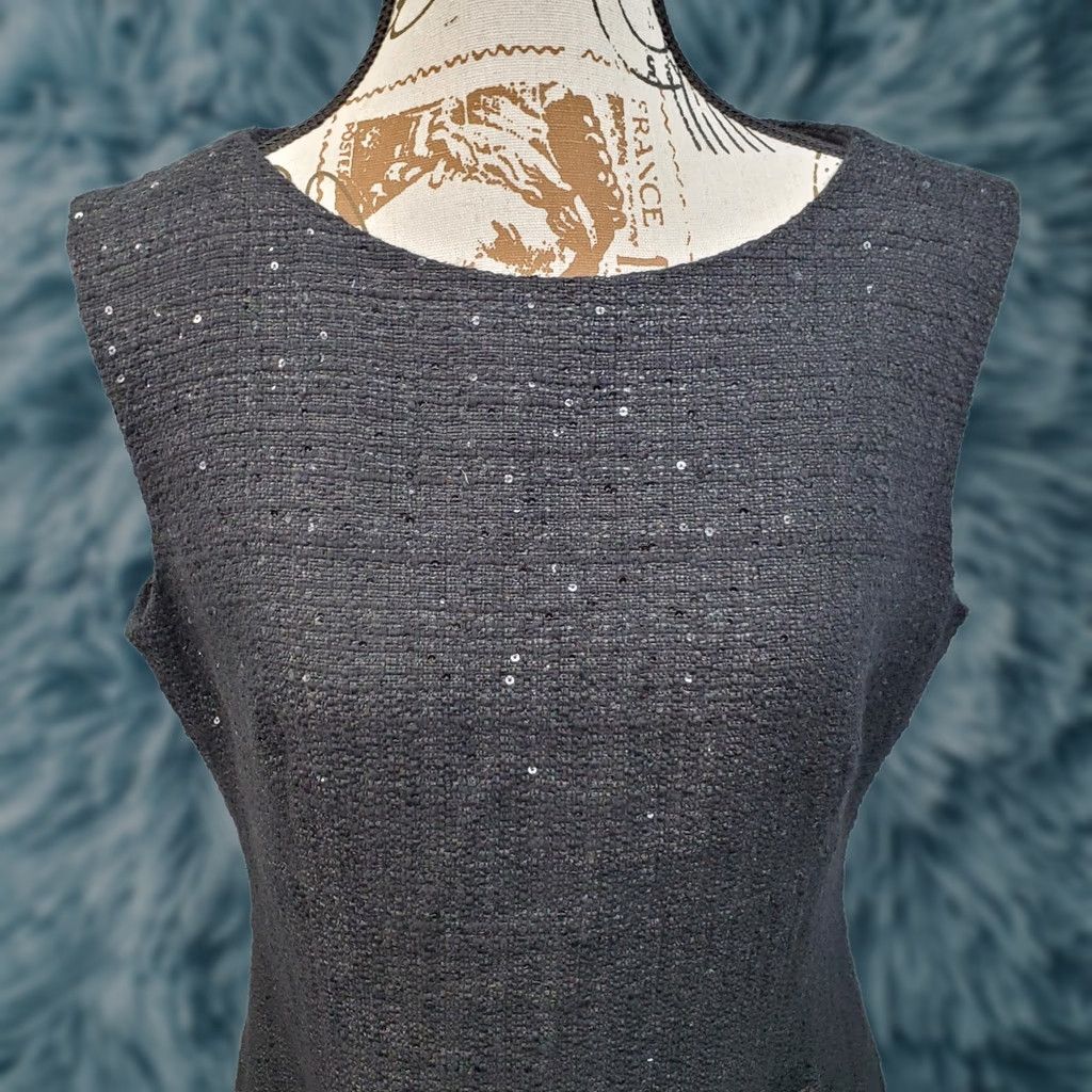 Anne Klein Anne Klein Sheath Dress Womens Size 8 Black Sleeveless Sequin Tweed Boucle Midi Dress Size M / US 6-8 / IT 42-44 - 1 Thumbnail