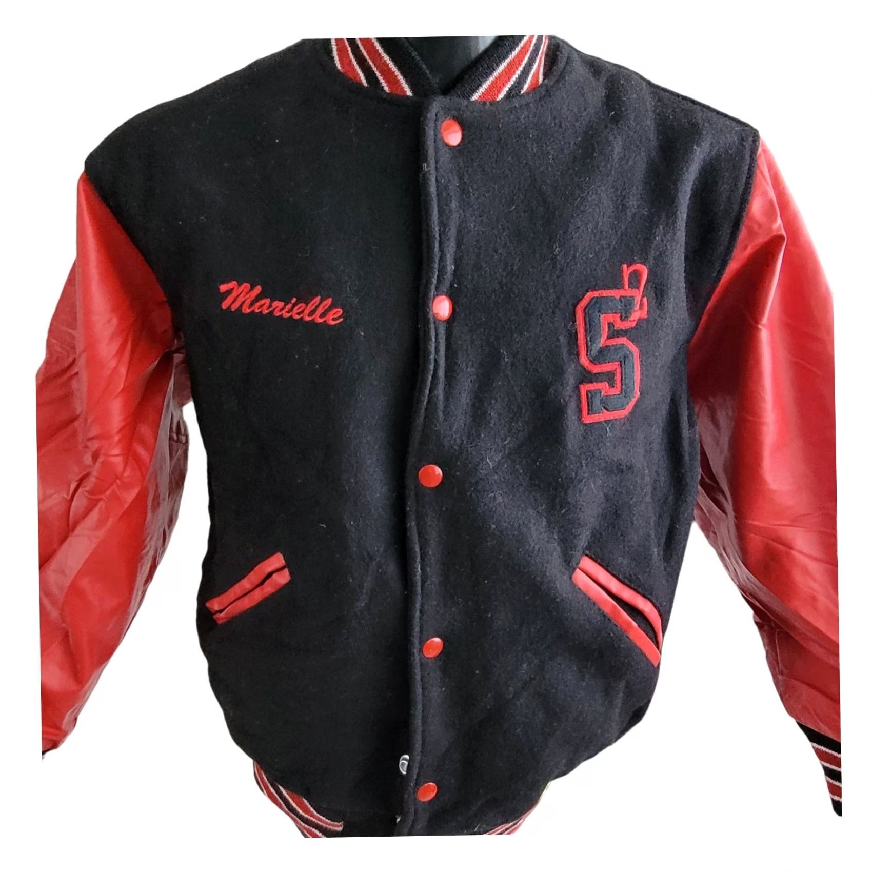 Vintage VINTAGE Game Jacket Womens XS Soul Shock Marielle Varsity Wool Leather USA Black 90s Style Size XS / US 0-2 / IT 36-38 - 3 Thumbnail