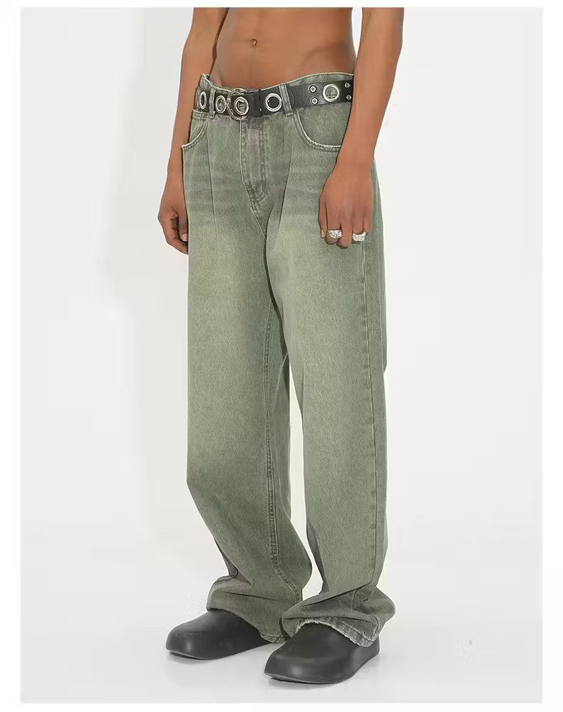 image of Vintage Distressed Washed Y2K Baggy Pants in Faded Green, Men's (Size 32)