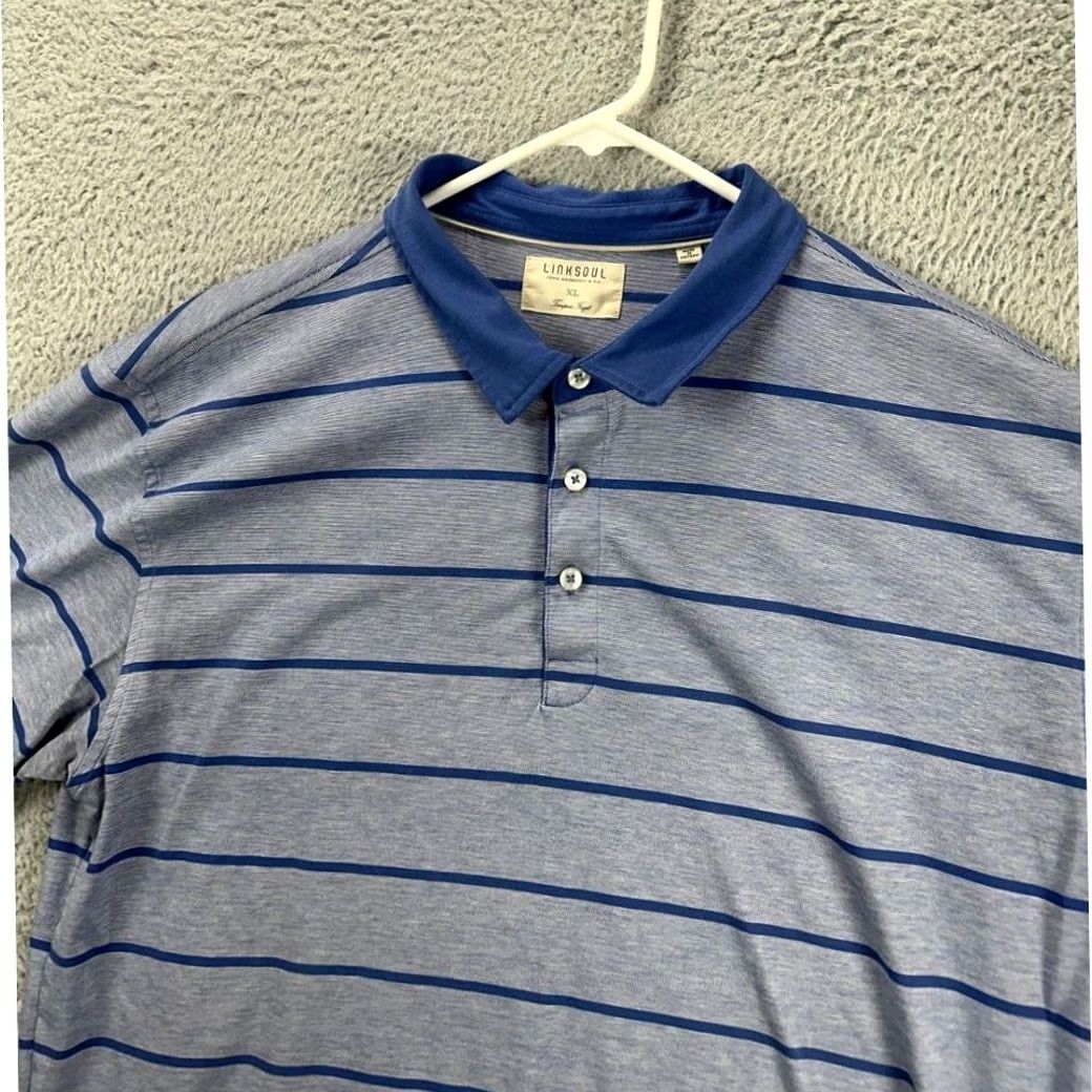 Vintage Linksoul Polo Shirt Mens XL Blue Wide Pinstripe Luxury Cotton Rugby Walking Collared Tempus Fugit Size US XL / EU 56 / 4 - 5 Thumbnail