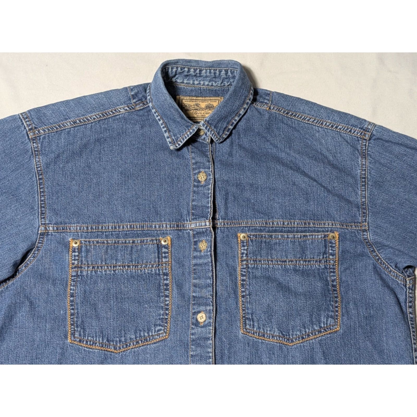 Calvin Klein VINTAGE CALVIN KLEIN Denim Shirt Womens Medium Blue 80s Western Button-Up Size M / US 6-8 / IT 42-44 - 3 Thumbnail