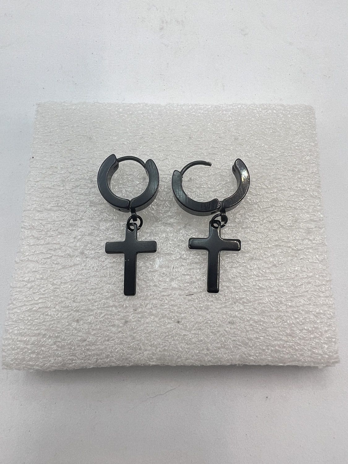 Jewelry Black Cross Hoop Earrings Size ONE SIZE - 1 Thumbnail
